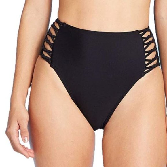 Xhilaration Juniors' Strappy Knotted High Waist Cheeky Bikini Bottom - Picture 1 of 3